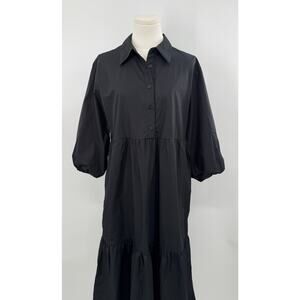 Quince Black 100% Organic Cotton Midi Dress Shirtdress Minimalist Classic S NWT